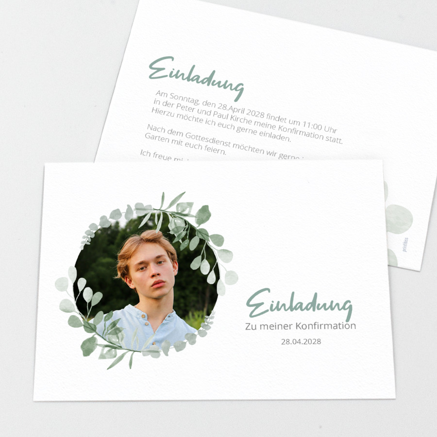 Elegant Leaves Einladungskarte Konfirmation