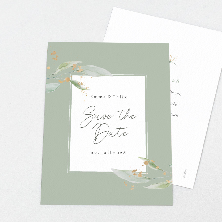 Gold and Green Save the Date Karte