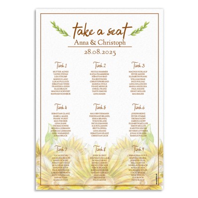 Spätsommer Sitzplan Hochzeit