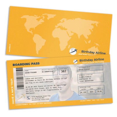 Birthday Airline Einladungskarte 18. Geburtstag