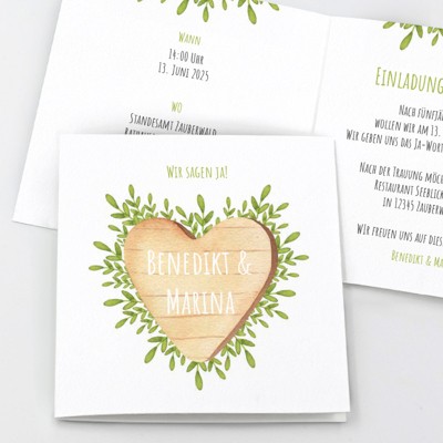 Blätterherz Hochzeitseinladung