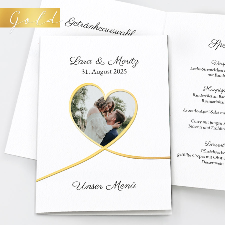 Goldherz Menükarte Hochzeit