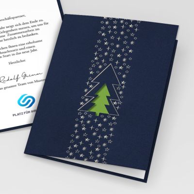 Edle Silbersterne Grün Geschäftliche Weihnachtskarte